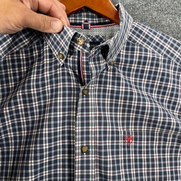 Ariat Pro Series Button Down Shirt Men's XL Blue/Red Plaid SS Western Cowboy - Picture 4 of 11
